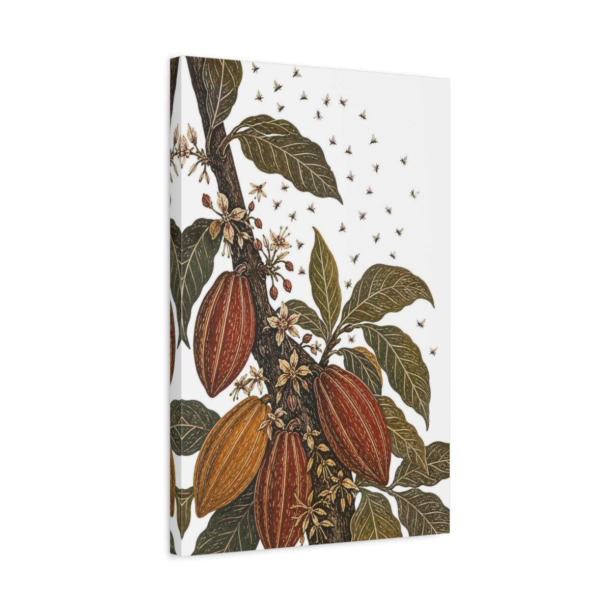 Side Mockup 3. Vintage Botanical Illustrations Cacao Pods Nature shown as canvas print