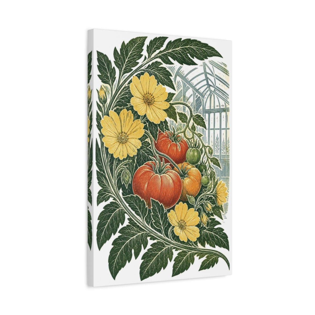 Side Mockup 3. Vintage Botanical Illustrations Tomato Plant Nature shown as canvas print
