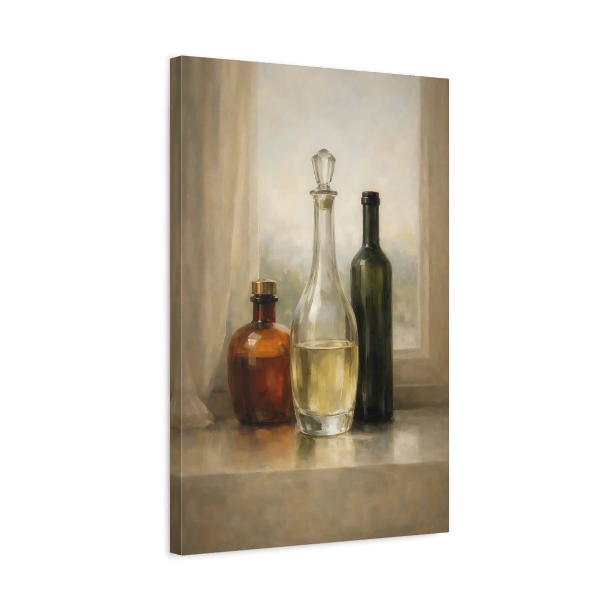 Vintage Bottles Brown Green - Canvas Wall Art Print - YesArtYes