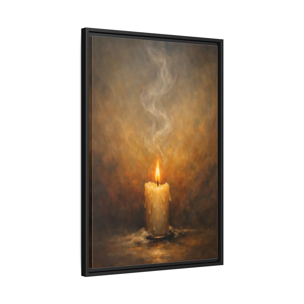 Vintage Burning Candle Brown - Framed Canvas Wall Art Print - YesArtYes