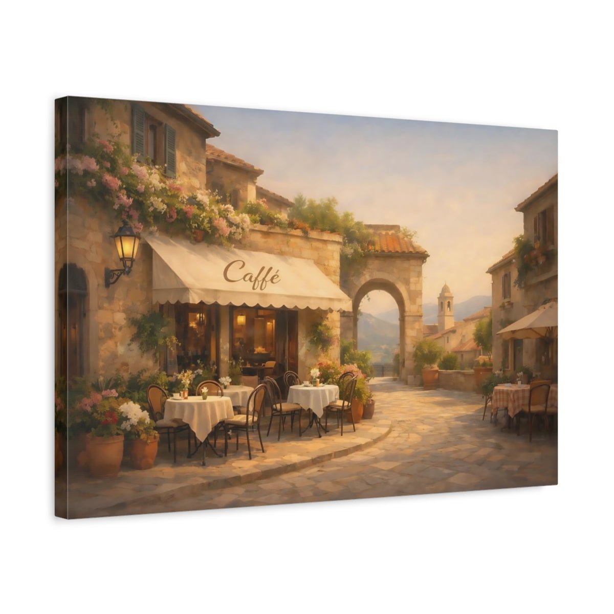 Vintage Cafe Street Warm Mediterranean - Canvas Wall Art Print - YesArtYes