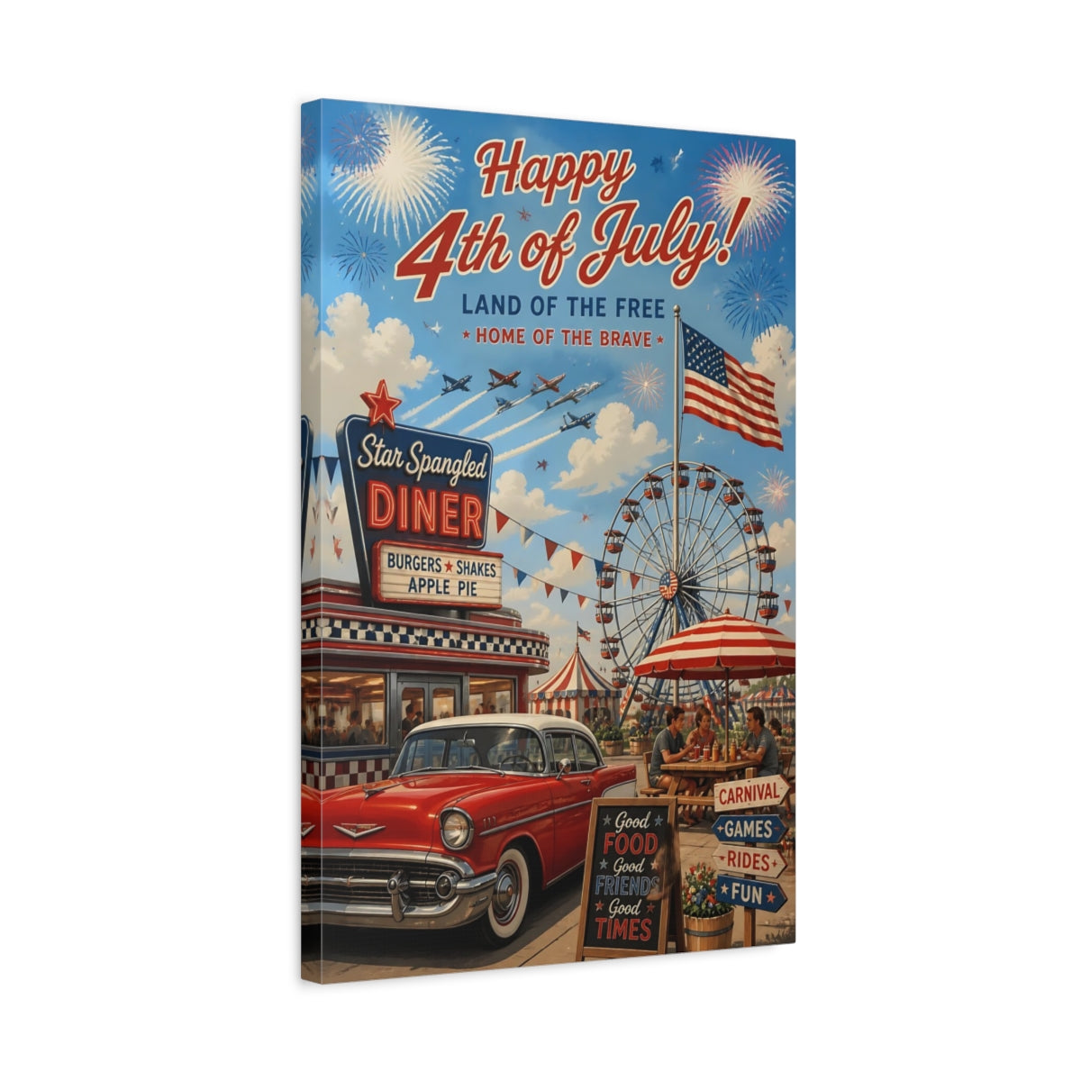 Side Mockup 3. Vintage Car At Diner shown as canvas print