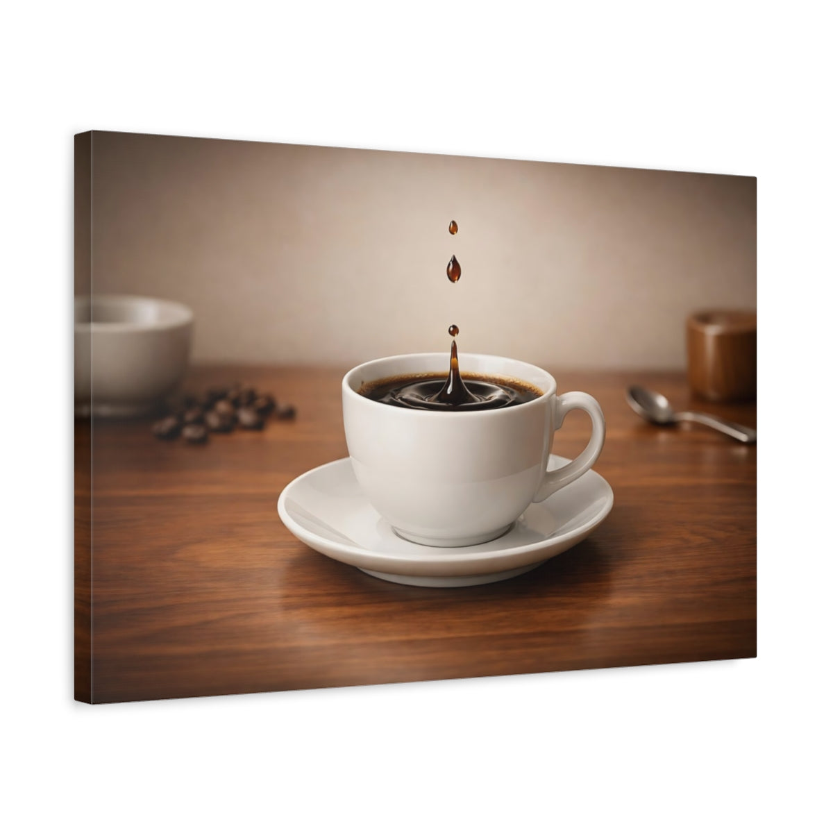 Side Mockup 3. Vintage Coffee Splash Brown Coffee shown as stretched canvas wall art