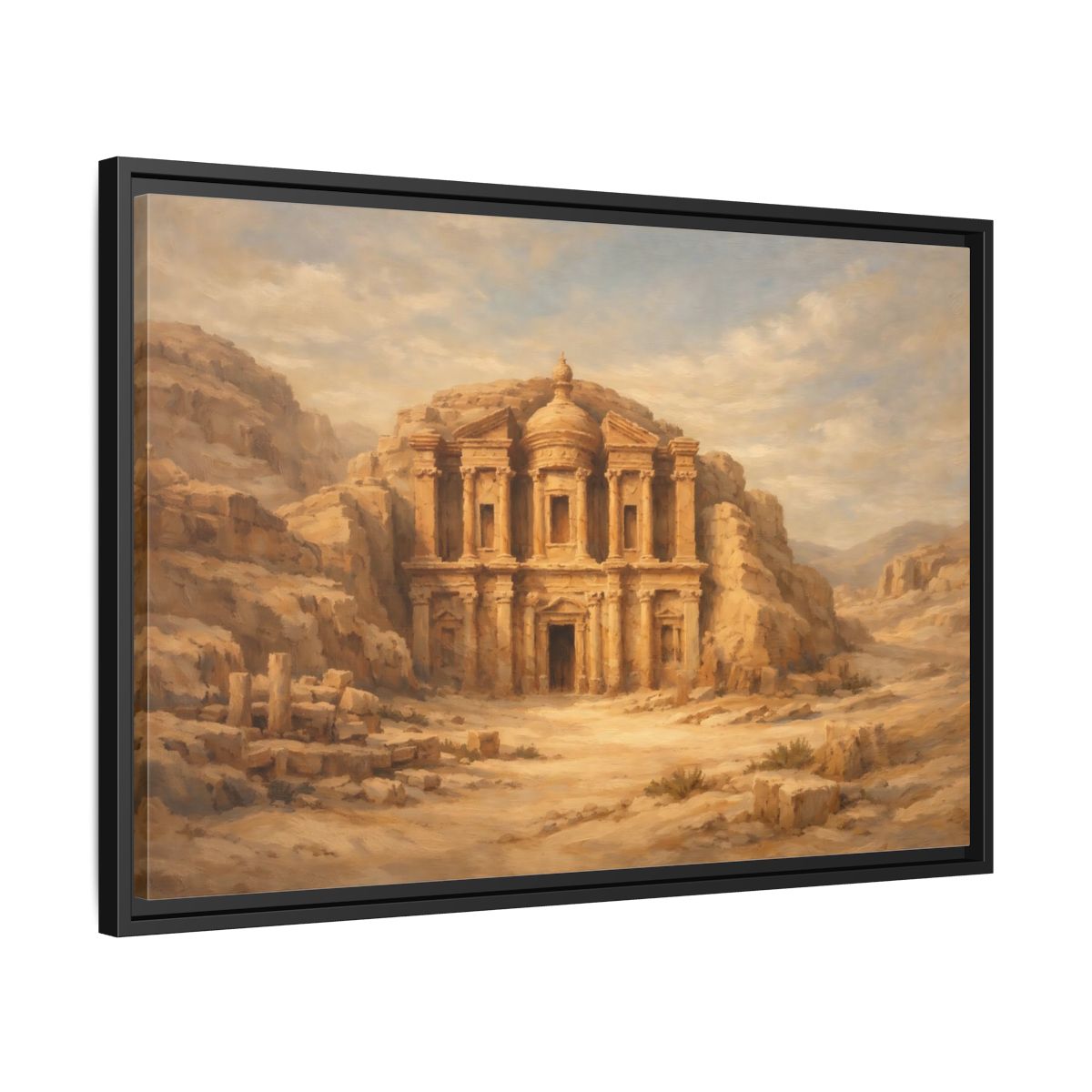 Side Mockup 14. Vintage Desert Monument Brown And Tan shown as stretched canvas wall art