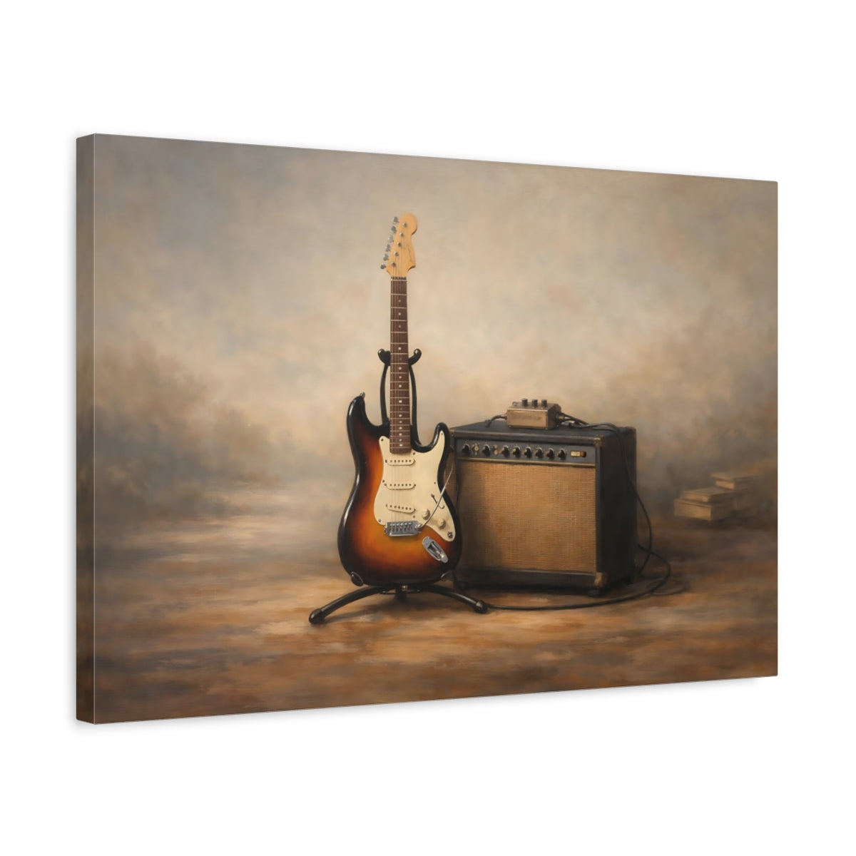 Side Mockup 3. Vintage Electric Guitar Vintage Guitar shown as stretched canvas wall art