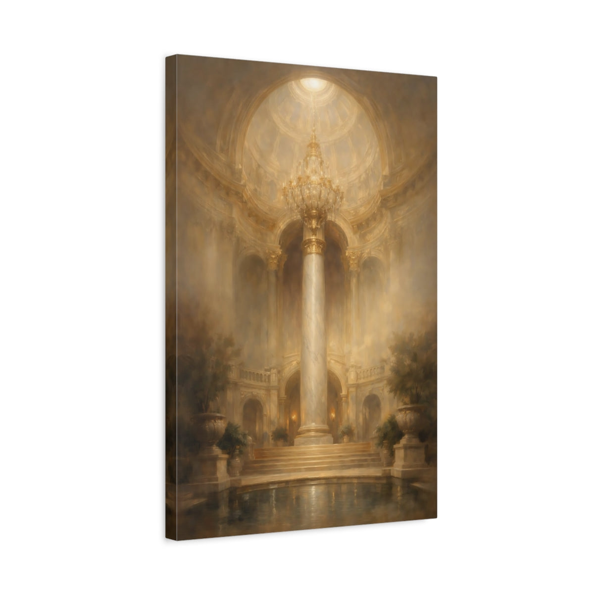 Side Mockup 3. Vintage Grand Hall Golden Grand Hall shown as stretched canvas wall art