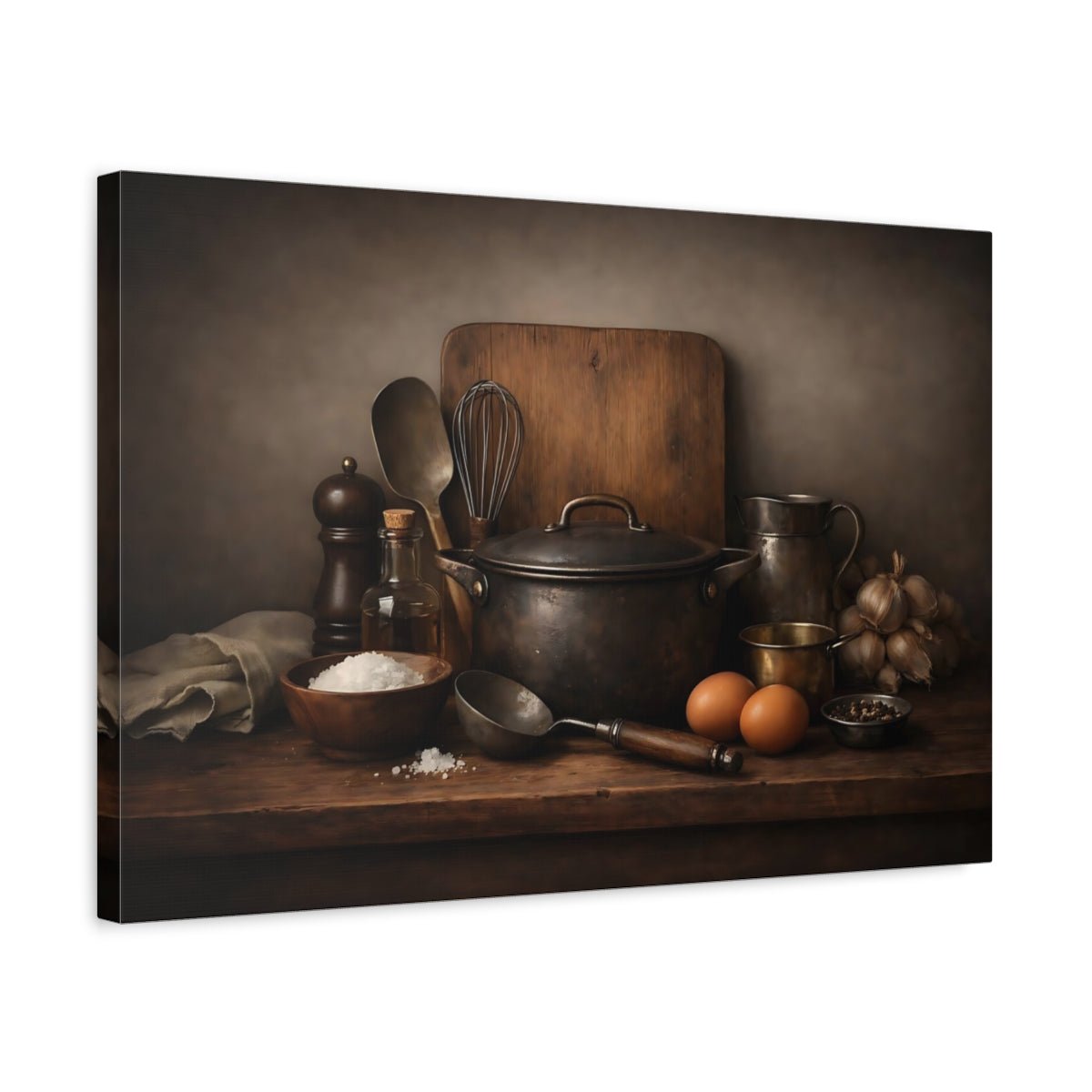 Vintage Kitchenware Dark Brown - Canvas Wall Art Print - YesArtYes
