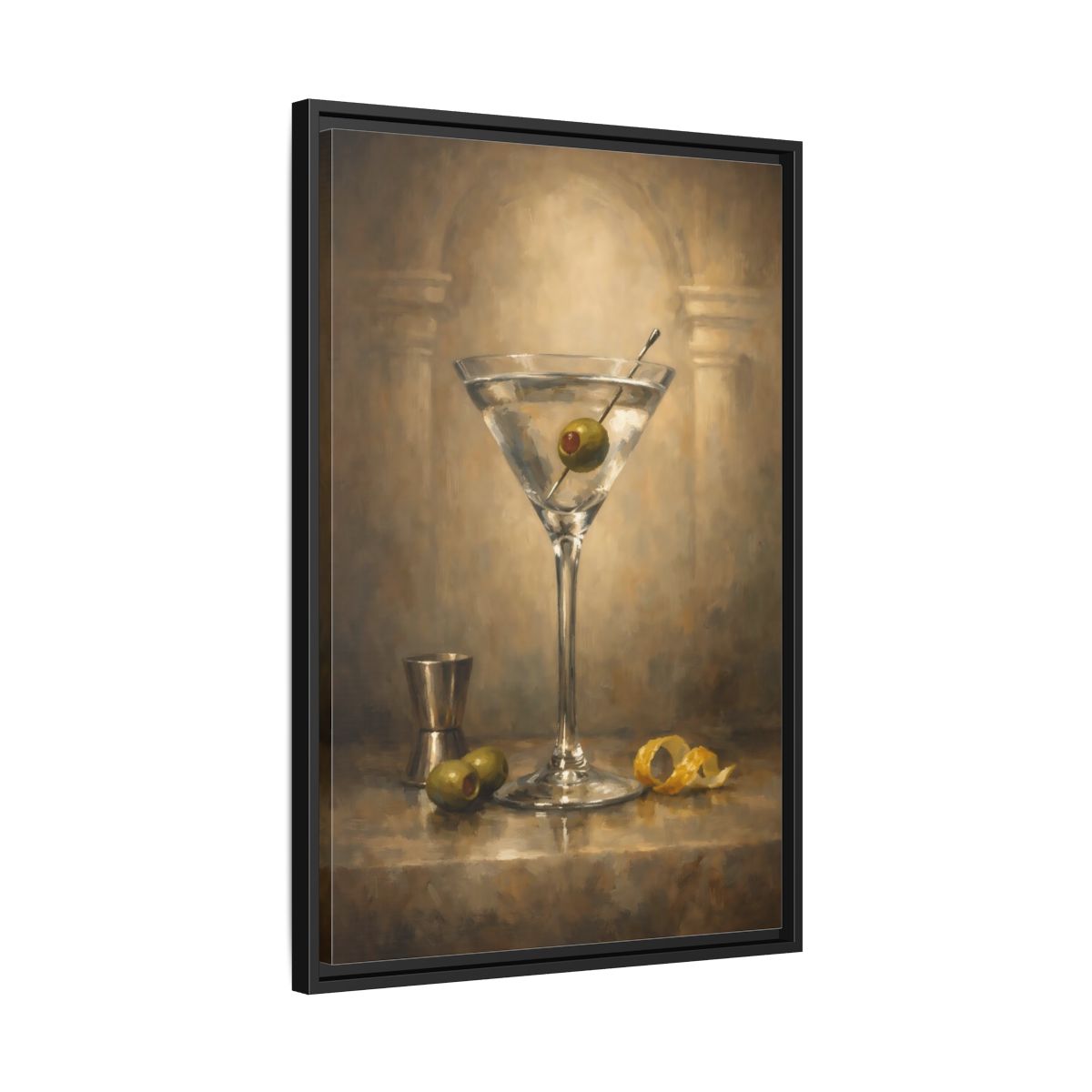 Side Mockup 14. Vintage Martini Cocktail Vintage Martini Art shown as stretched canvas wall art