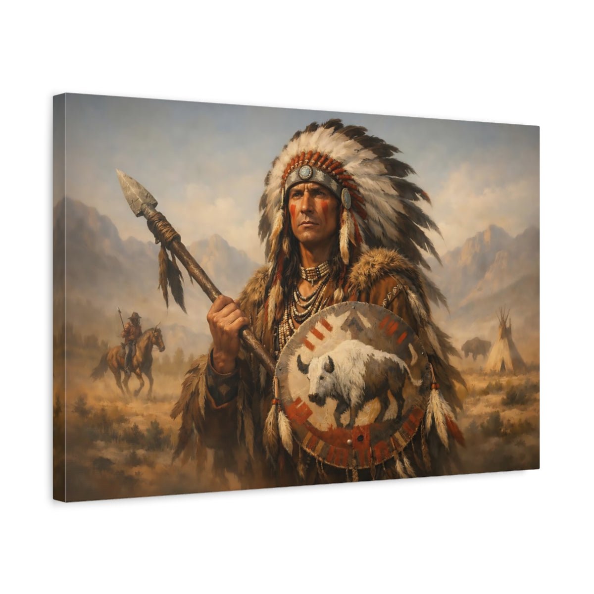Vintage Native American Chief Portrait - Canvas Wall Art Print - YesArtYes
