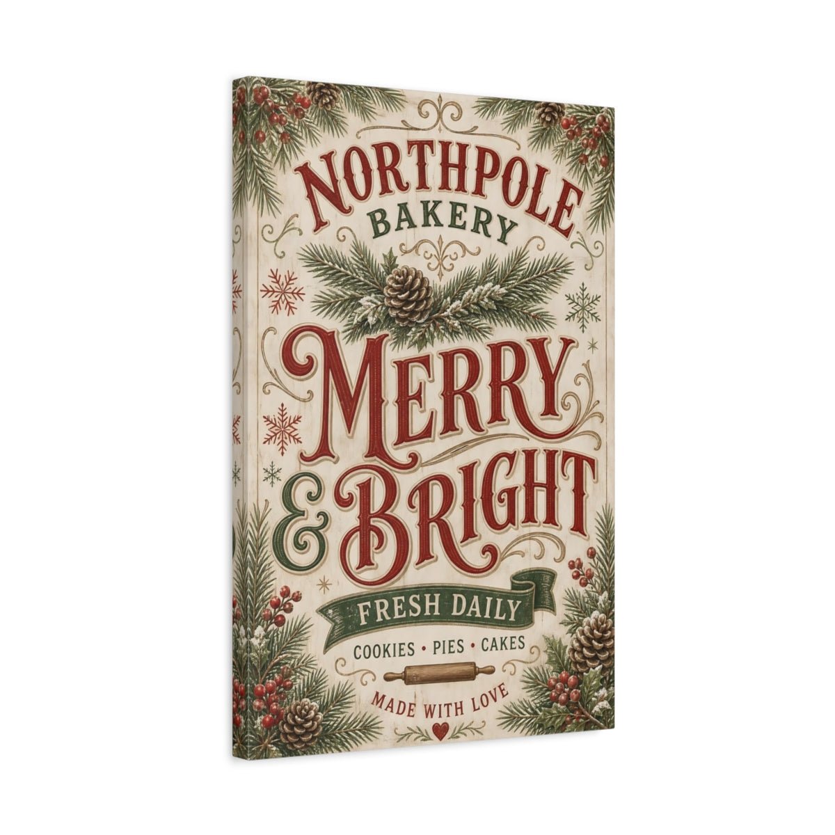 Vintage Northpole Bakery Red And Green Canvas Print – Kitchen, Feature Wall - YesArtYes