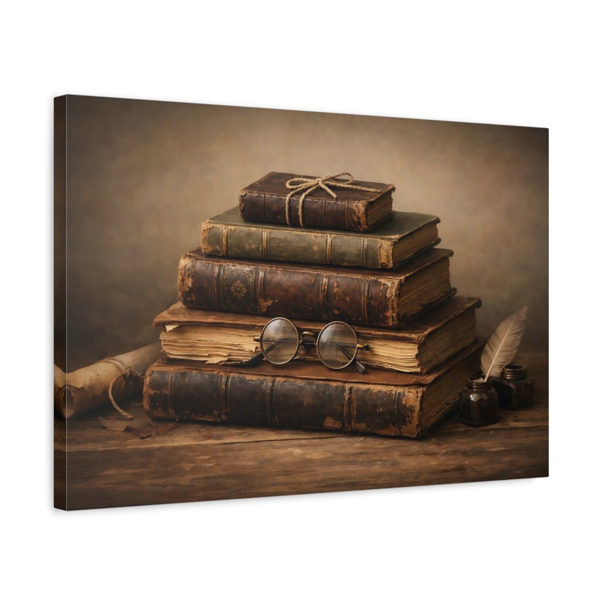 Vintage Old Books Stack - Canvas Wall Art Print - YesArtYes