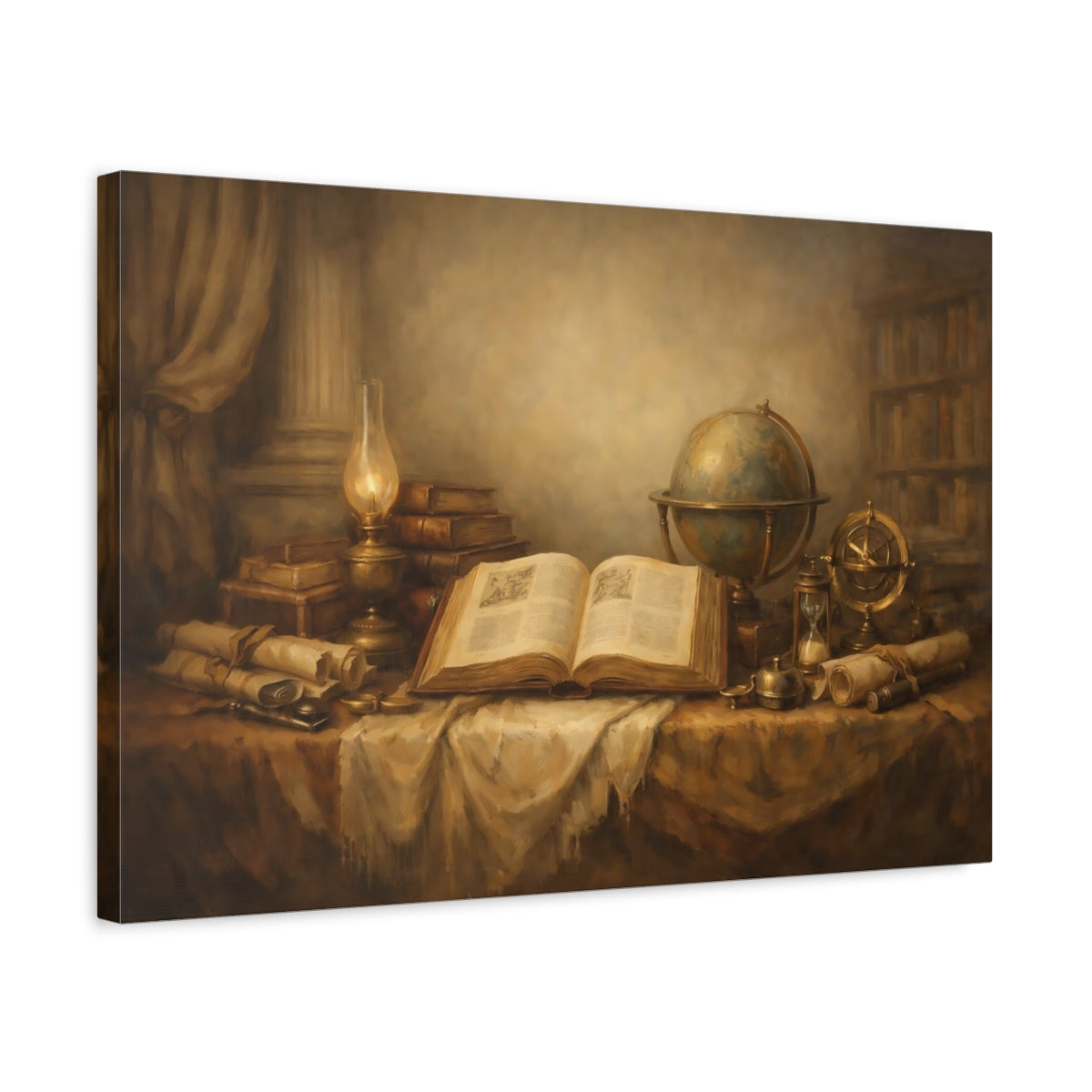 Side Mockup 3. Vintage Old Books Vintage Study shown as stretched canvas wall art