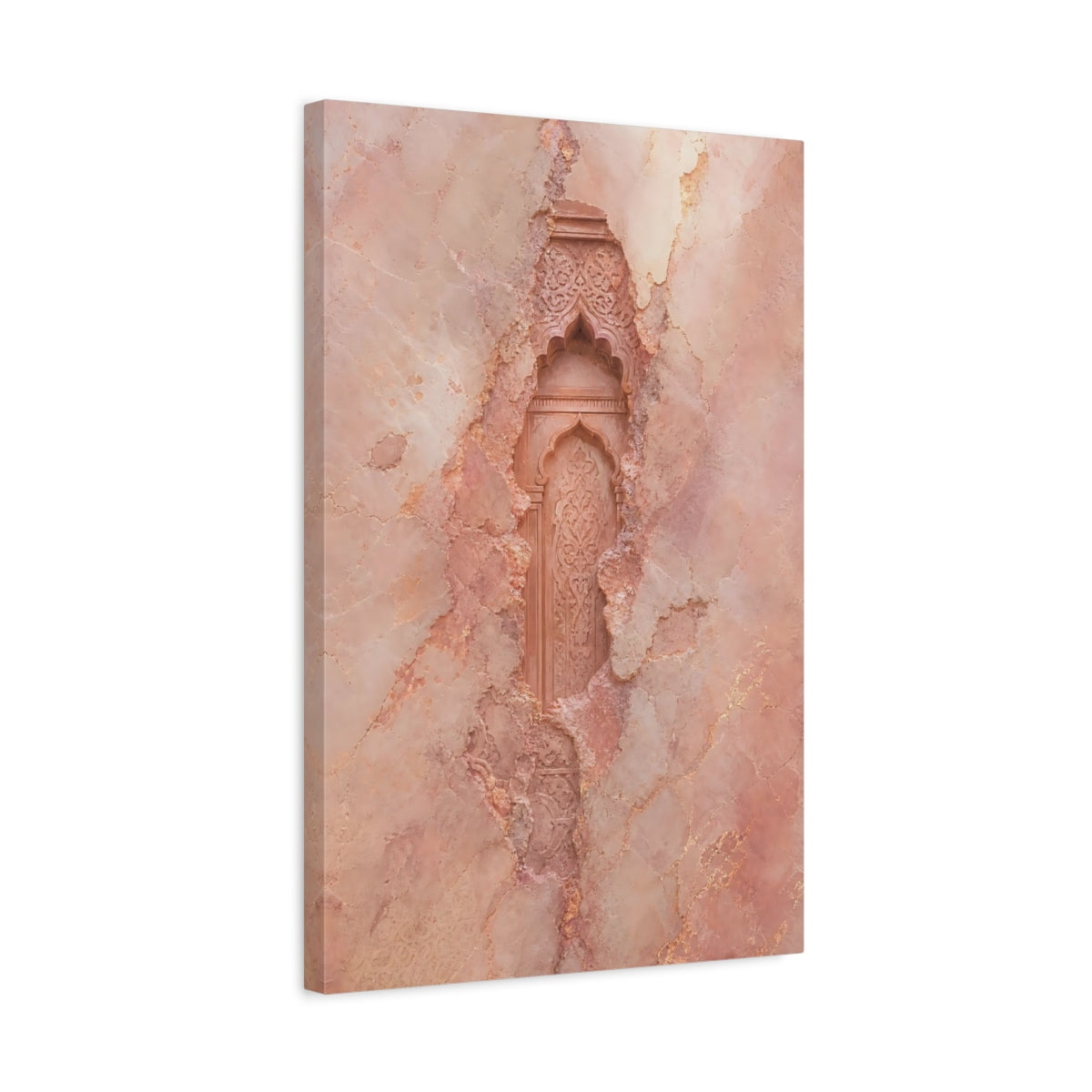 Side Mockup 3. Vintage Ornate Niche Rose Pink Ornate Wall shown as stretched canvas wall art