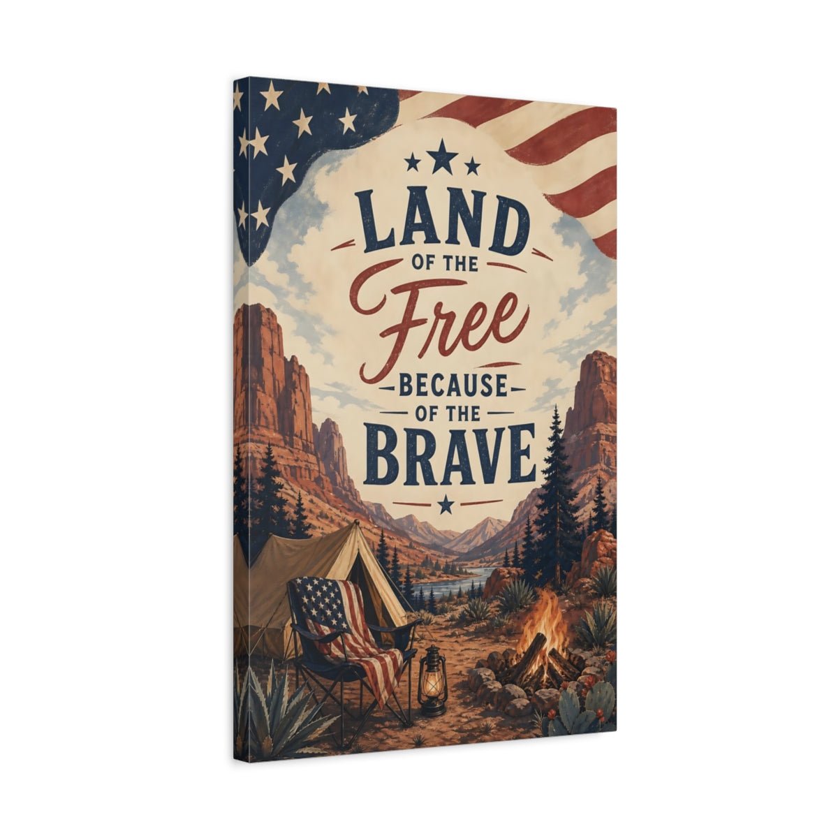 Vintage Patriotic Camping Canvas Print – Living Room, Above Sofa - YesArtYes