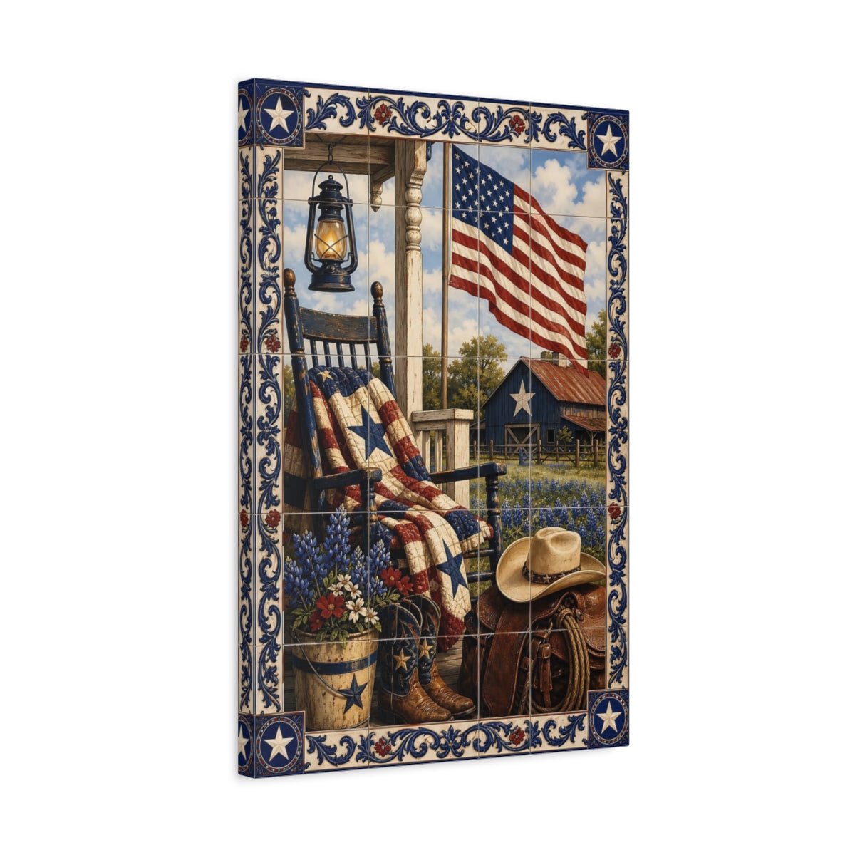 Vintage Patriotic Porch Rustic Americana Canvas Wall Art Print – Living Room, Above Couch - YesArtYes
