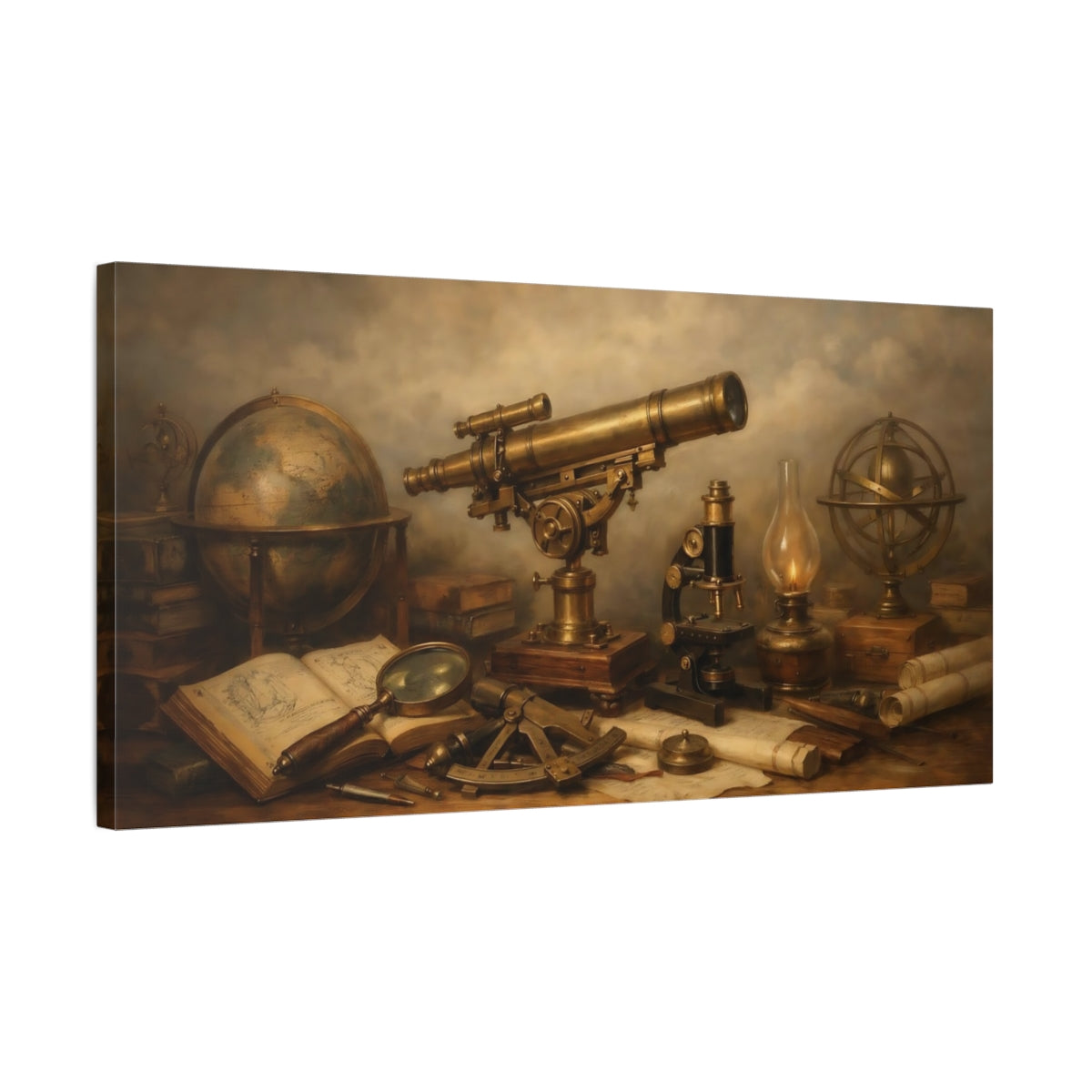 Side Mockup 2. Vintage Scientific Instruments Vintage Instruments shown as stretched canvas wall art