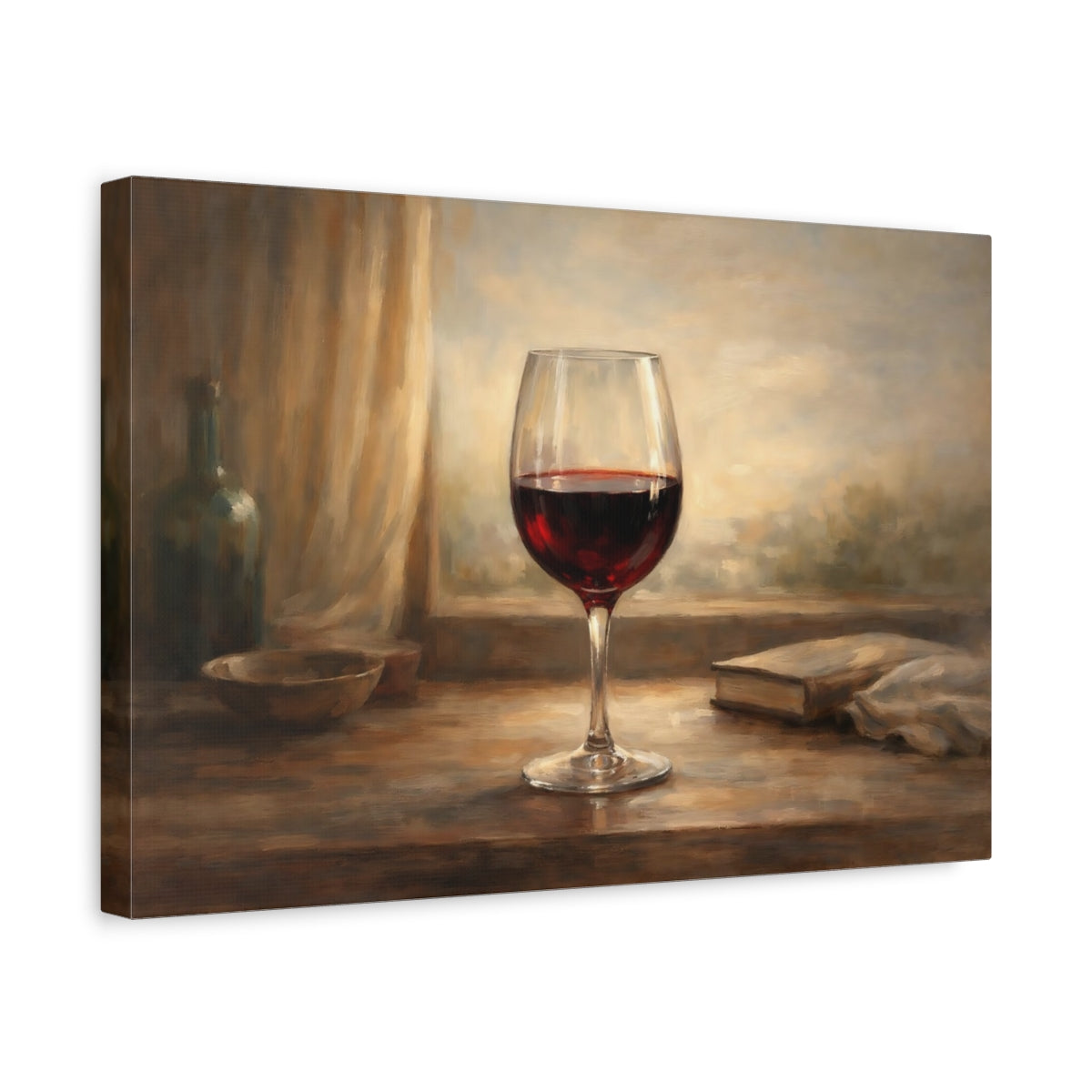 Side Mockup 4. Vintage Red Wine Glass Rustic Wine shown as stretched canvas wall art