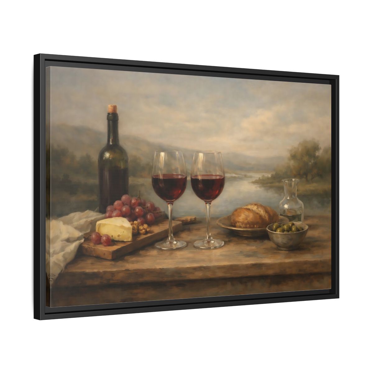 Side Mockup 14. Vintage Red Wine Rustic Wine shown as stretched canvas wall art