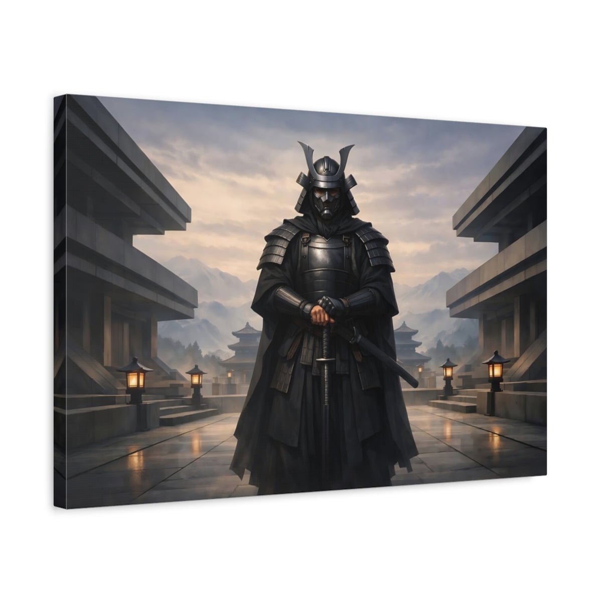 Vintage Samurai Warrior Black - Canvas Wall Art Print - YesArtYes