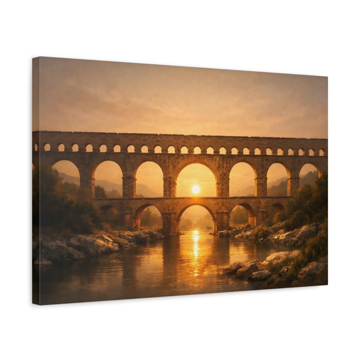 Vintage Stone Aqueduct Golden - Canvas Wall Art Print - YesArtYes