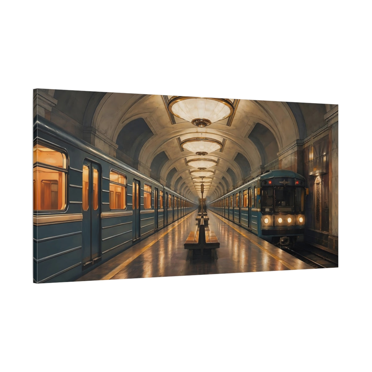 Side Mockup 2. Vintage Subway Station Vintage Subway shown as stretched canvas wall art