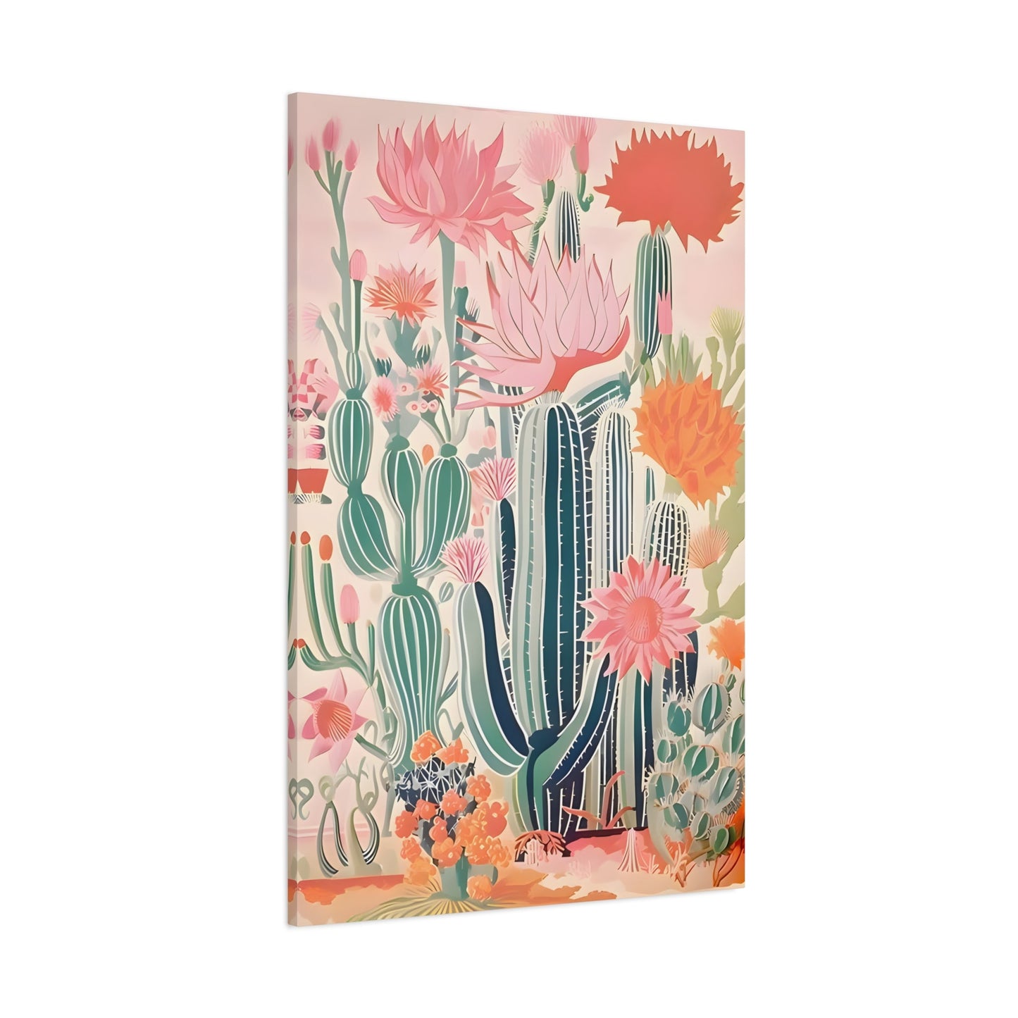 Vintage Traditional Mexican Cactus Colorful Latin Wall Art Canvas Print - YesArtYes
