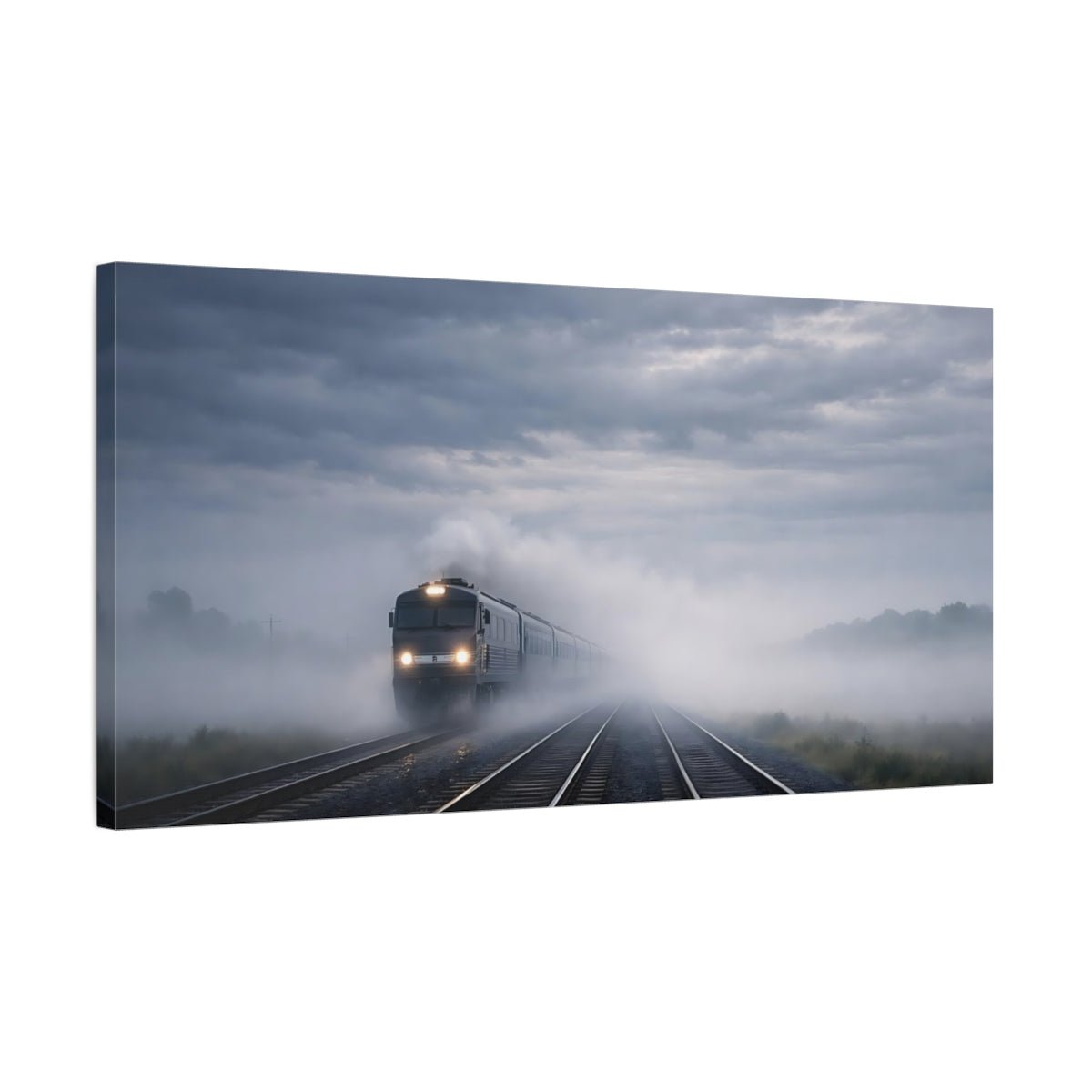 Vintage Train Gray Foggy - Canvas Wall Art Print - YesArtYes