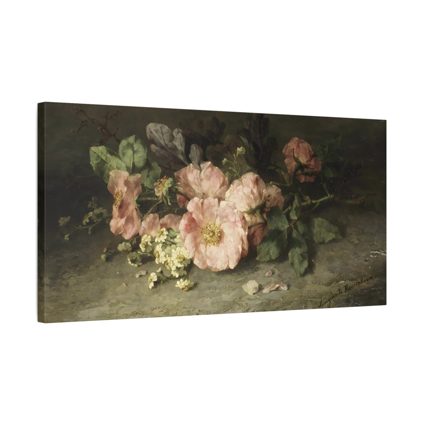 Vintage Vibrant Bouquet Pink Roses Canvas Print - Floral Wall Art Reproduction Prints - YesArtYes