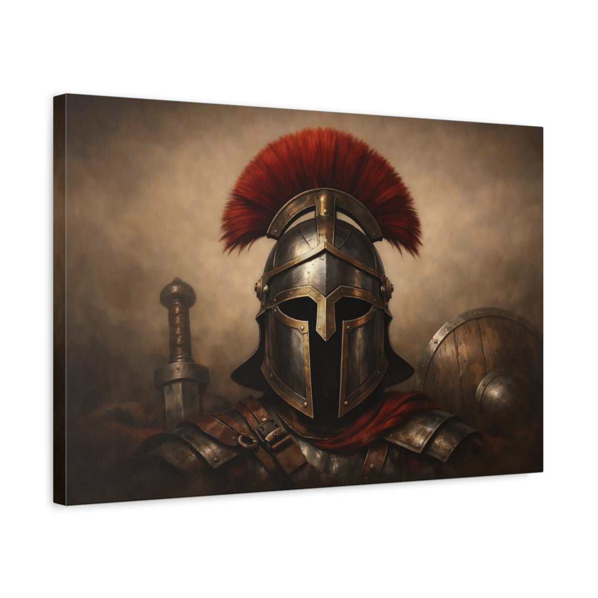 Vintage Warrior Helmet Bronze And Red - Canvas Wall Art Print - YesArtYes