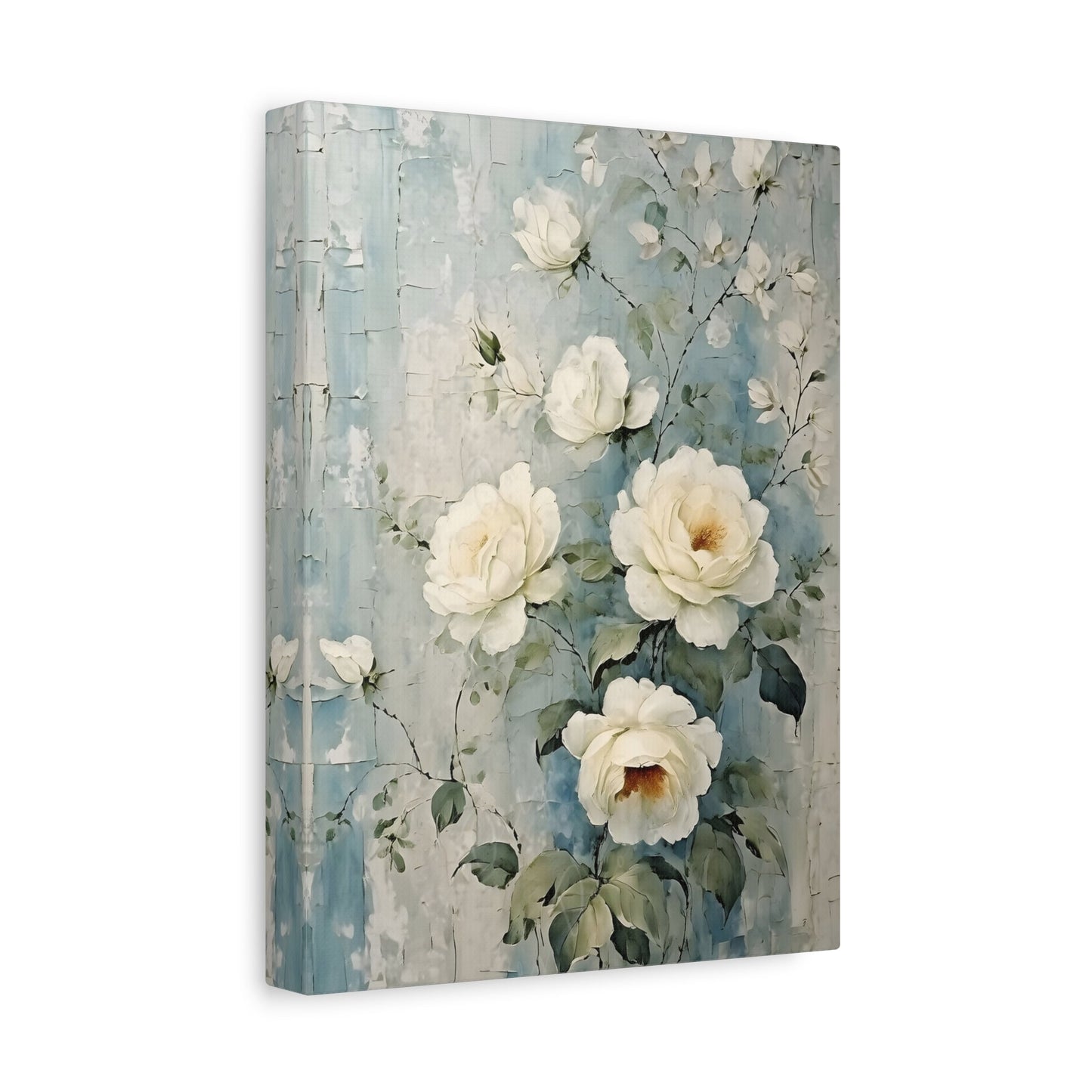 Vintage White Roses Flowers Canvas Wall Art Print - YesArtYes
