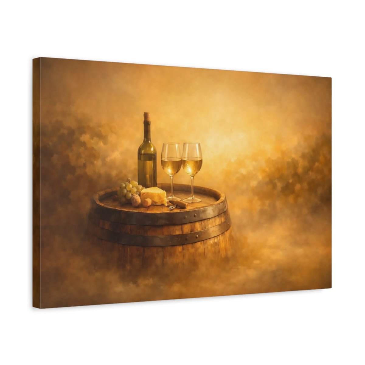 Vintage Wine And Cheese Golden Still Life - Canvas Wall Art Print - YesArtYes
