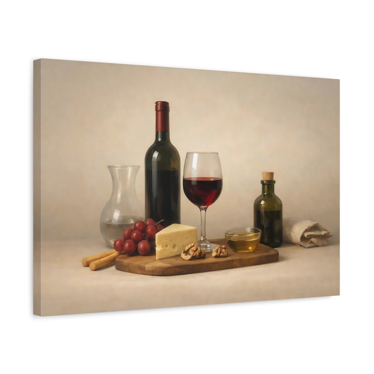 Vintage Wine Cheese And Still Life - Canvas Wall Art Print - YesArtYes