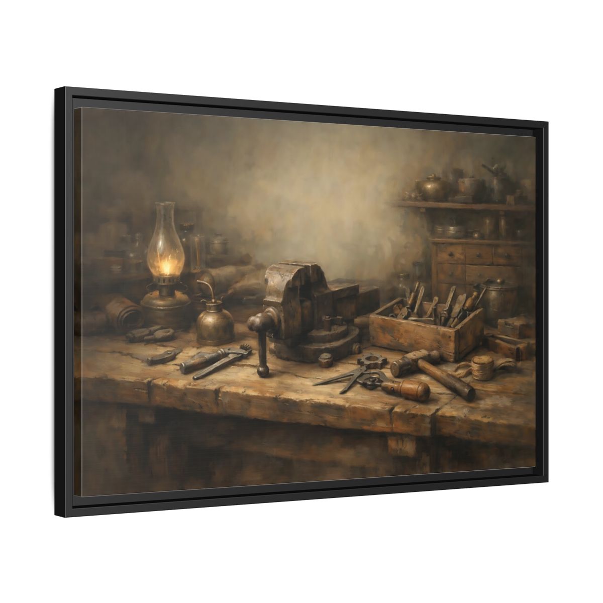 Side Mockup 14. Vintage Workbench Tools Vintage Workbench shown as stretched canvas wall art