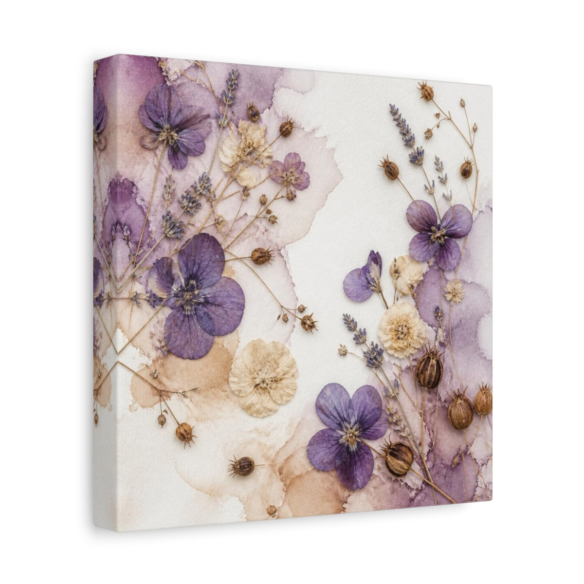 Side Mockup 9. Violet & Cream Pressed Bouquet shown as canvas print