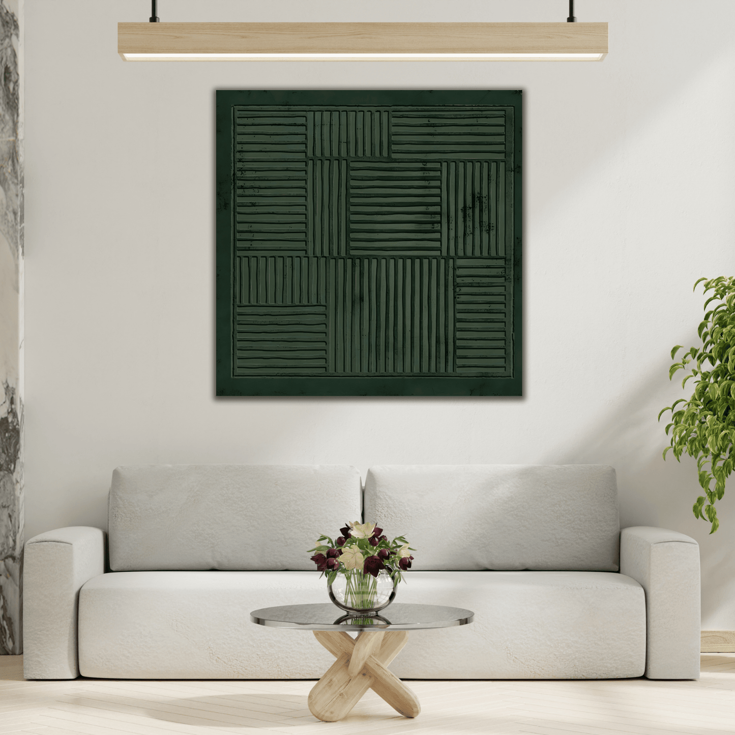 Wabi - Sabi Green Canvas Painting Print - Abstract Japanese 3d Texture Wall Art - YesArtYes