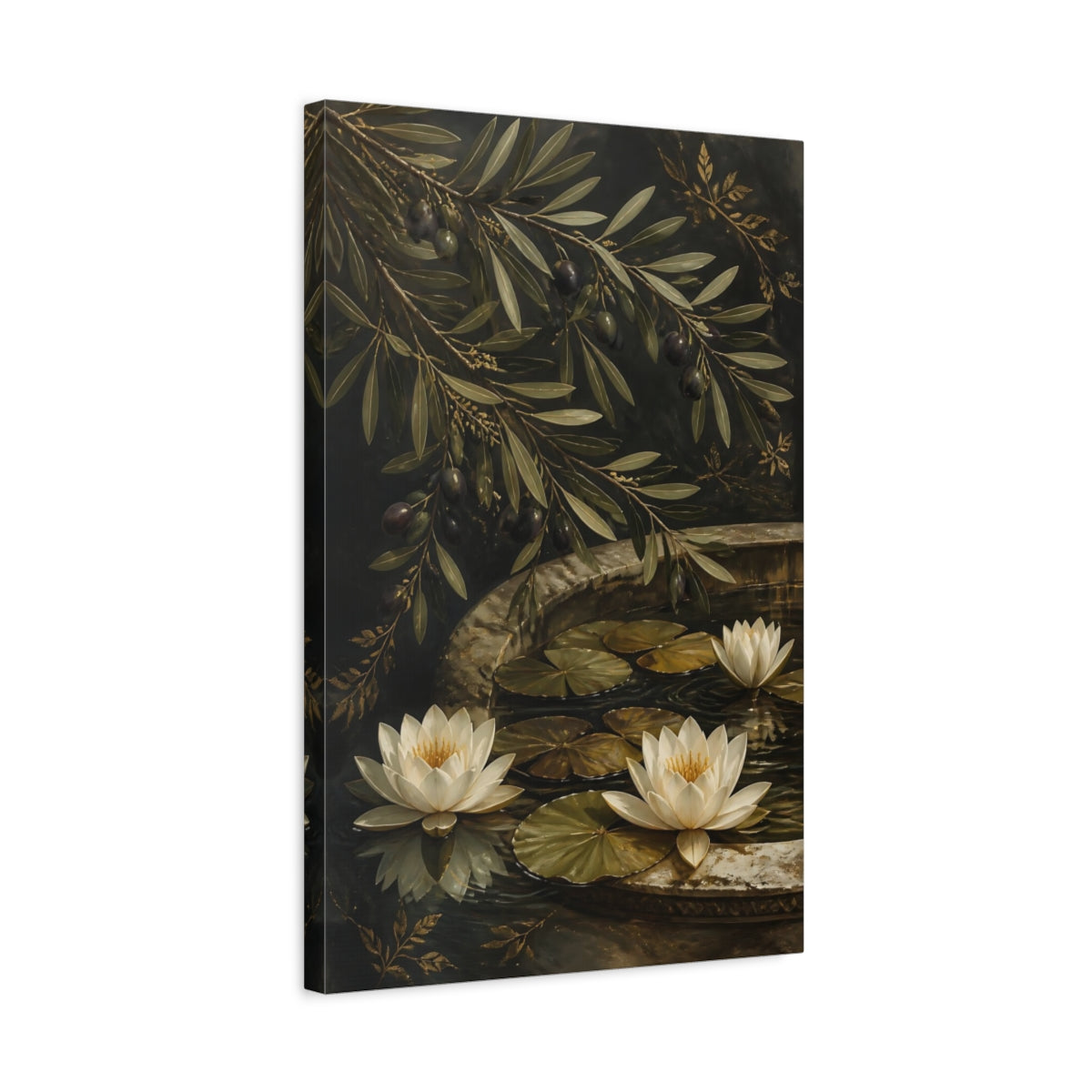 Side Mockup 3. Water Lily Flowers shown as canvas print