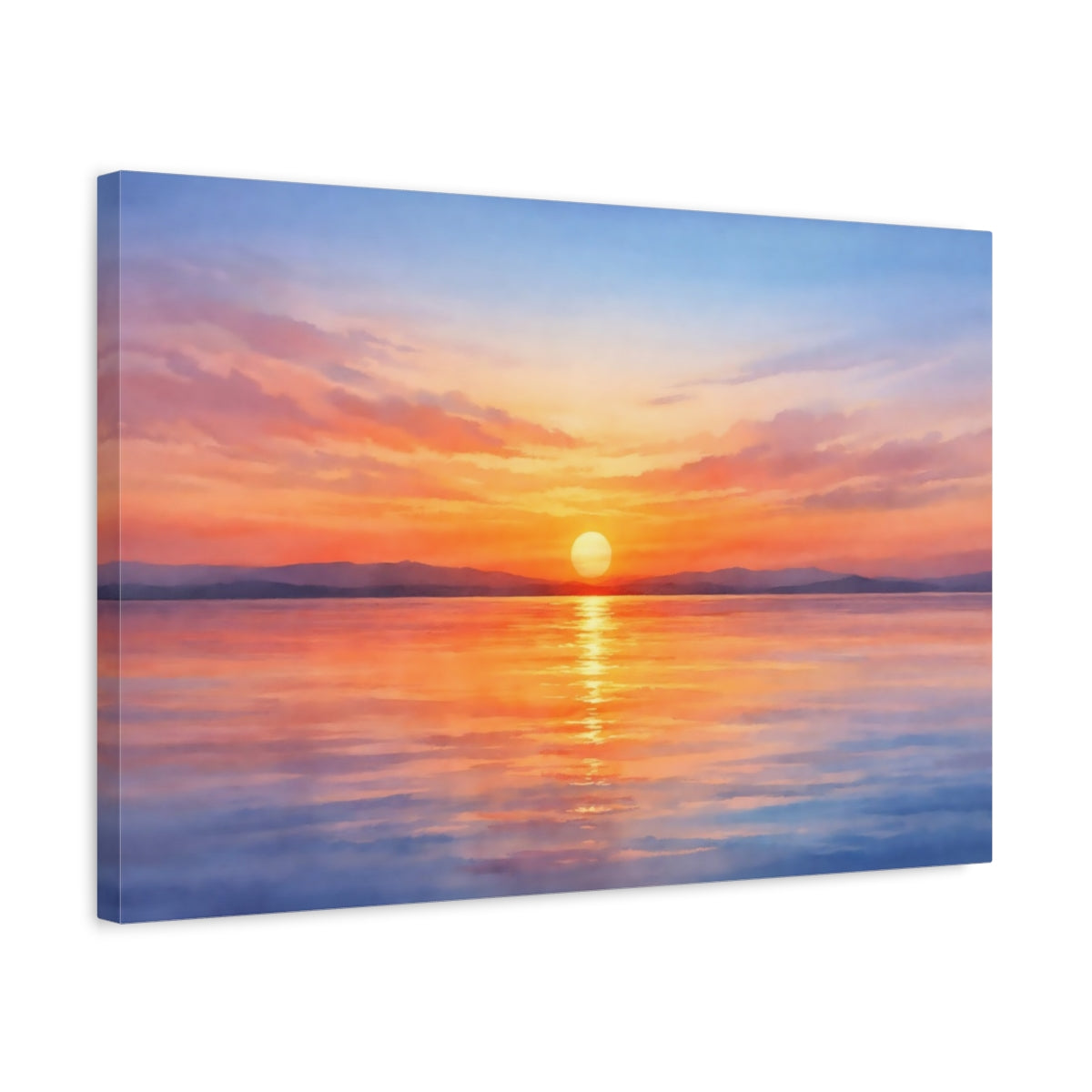 Side Mockup 3. Watercolor Sunset Horizon shown as stretched canvas wall art