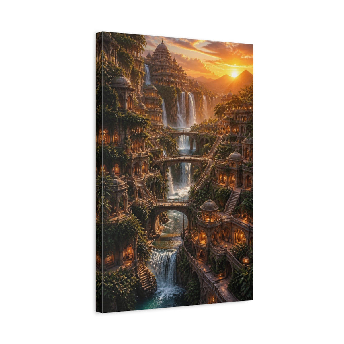 Side Mockup 3. Waterfall Empire At Sunset shown as canvas print