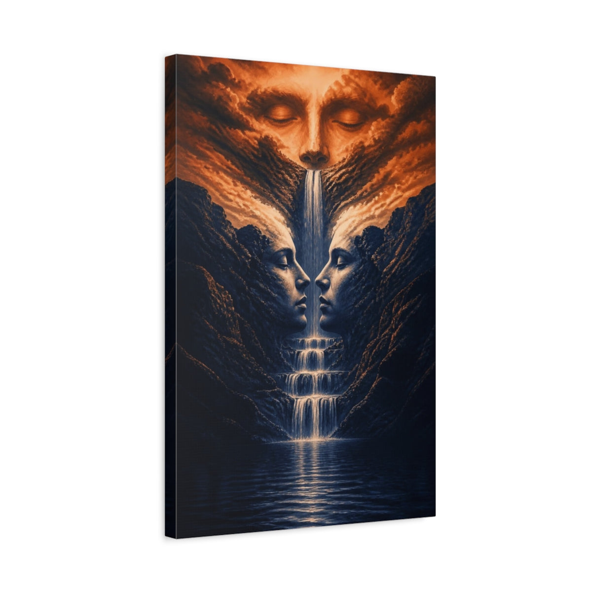Side Mockup 3. Waterfall Illusion Faces shown as canvas print