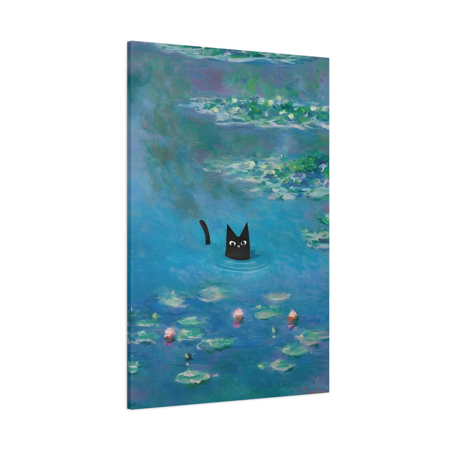 Waterlily Floral Cat Canvas Wall Art Monet Print Home Decor - YesArtYes