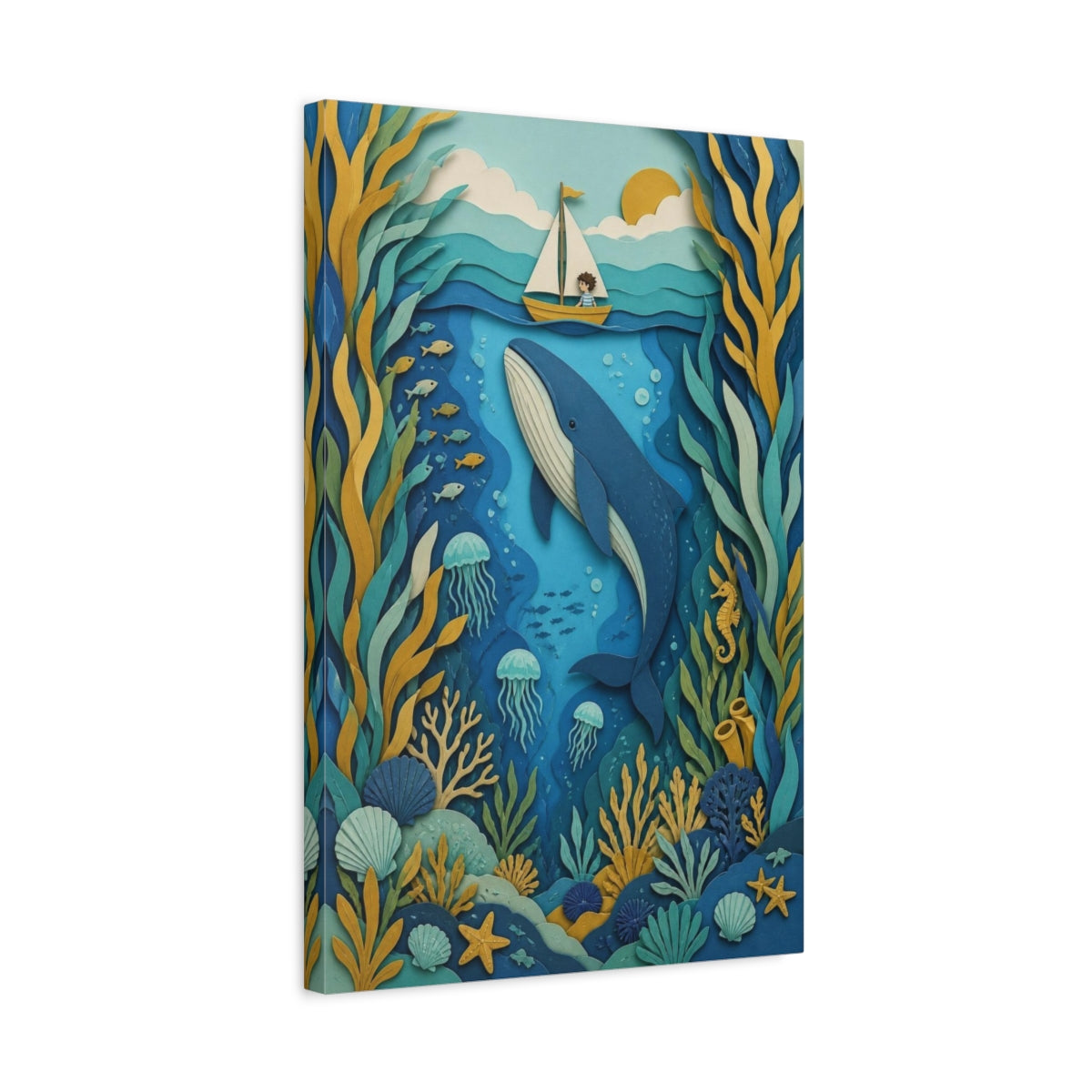 Side Mockup 3. Whale Sailboat Kids Room shown as canvas print