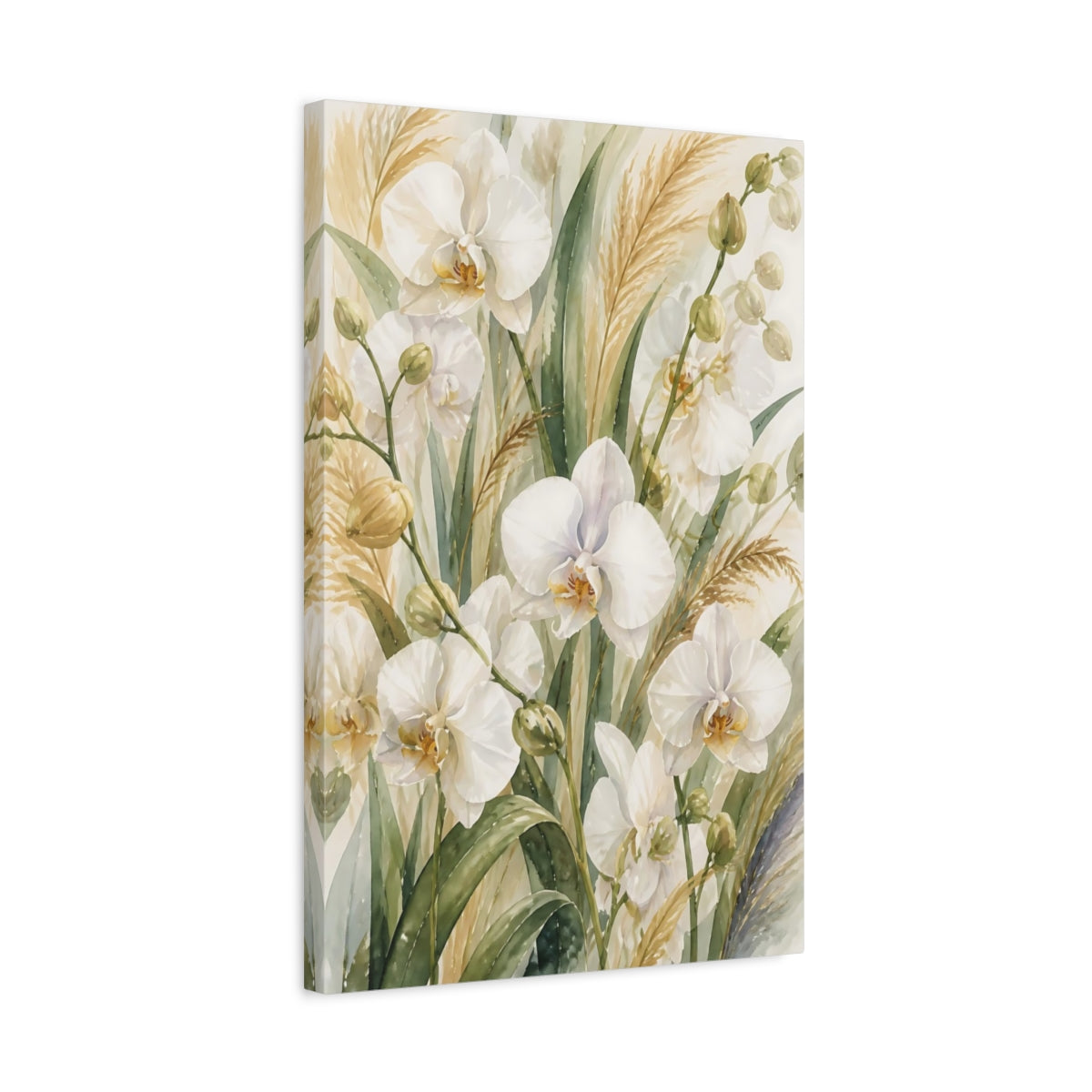 Side Mockup 3. White Orchid Flowers shown as canvas print