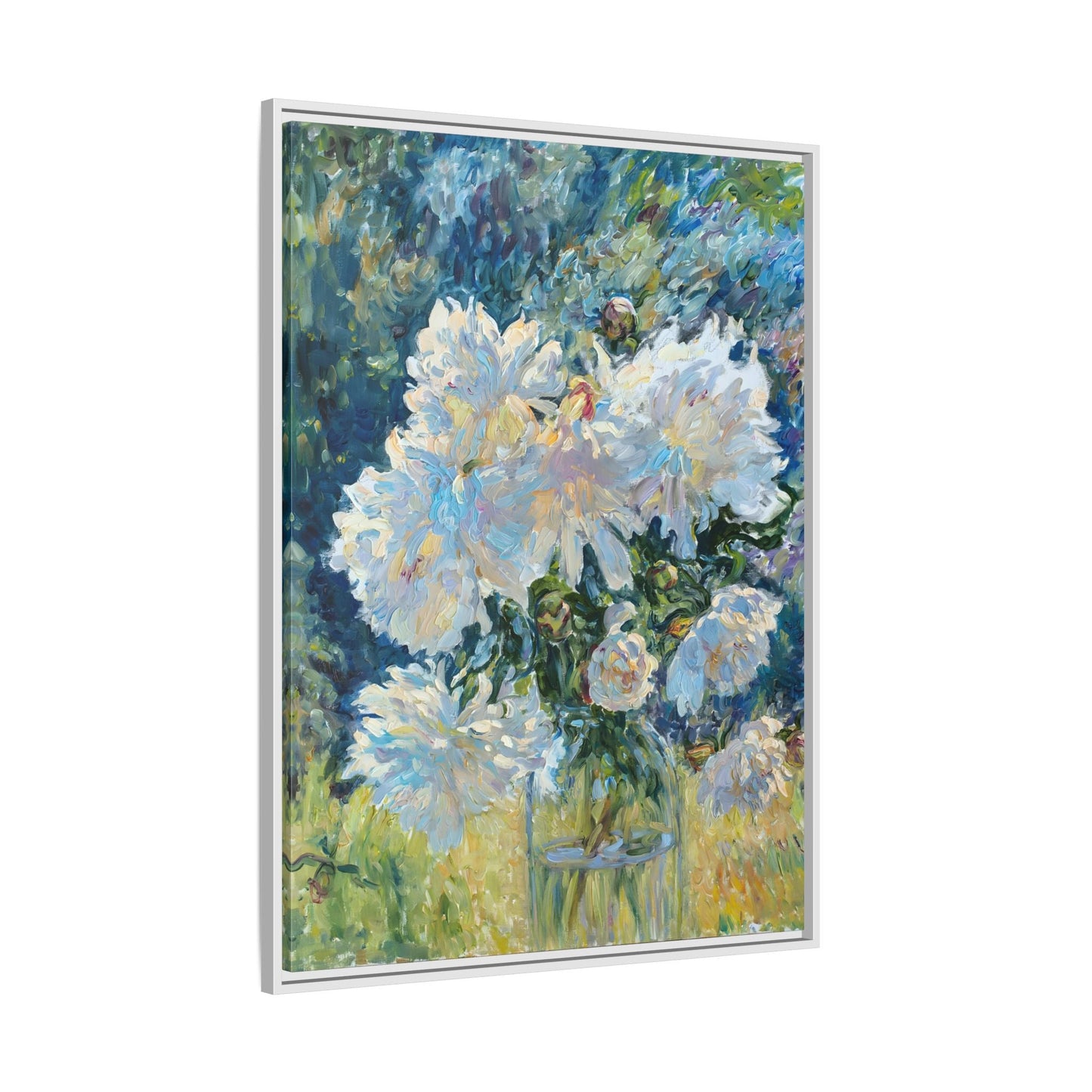 White Peony Floral Boho Canvas - Framed Flower Still Life Wall Art - YesArtYes