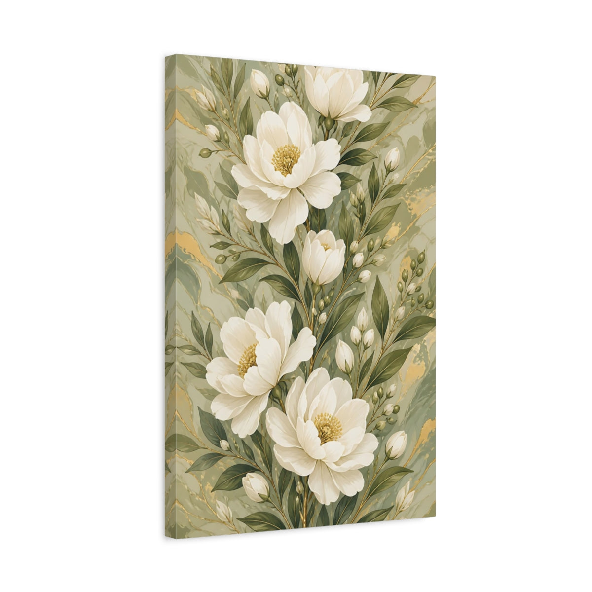 Side Mockup 3. White Peony Flowers shown as canvas print
