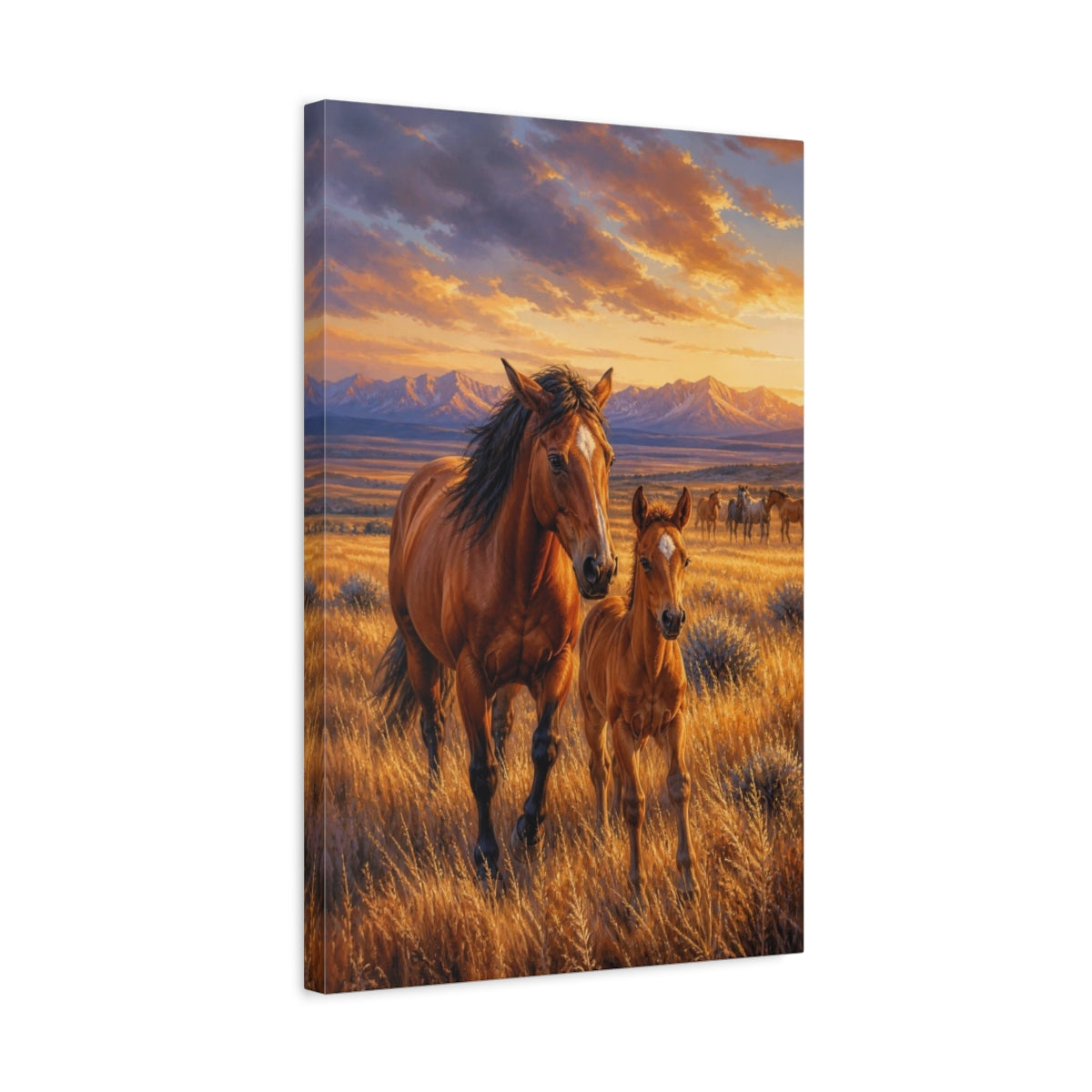 Side Mockup 3. Wild Horses Animals Sunset shown as canvas print