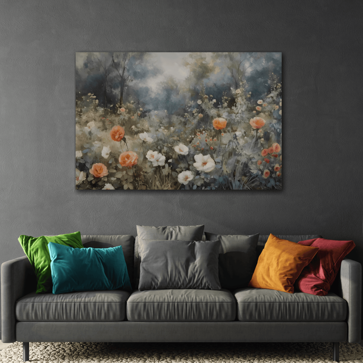 Wildflower Field Wall Art Canvas Print, Nature Floral Minimalist Artwork - YesArtYes