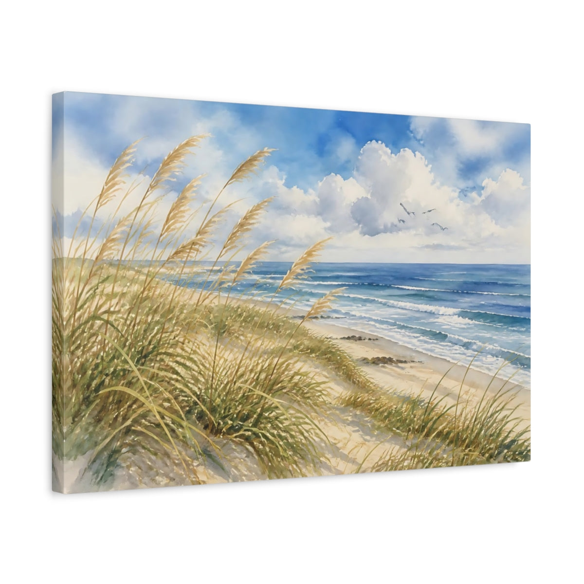 Side Mockup 3. Windy Dune Grass Seascape shown as canvas print