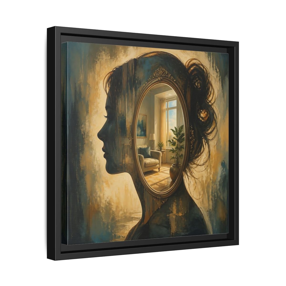 Woman Silhouette Mirror Framed Canvas Print – Living Room, Above Sofa - YesArtYes