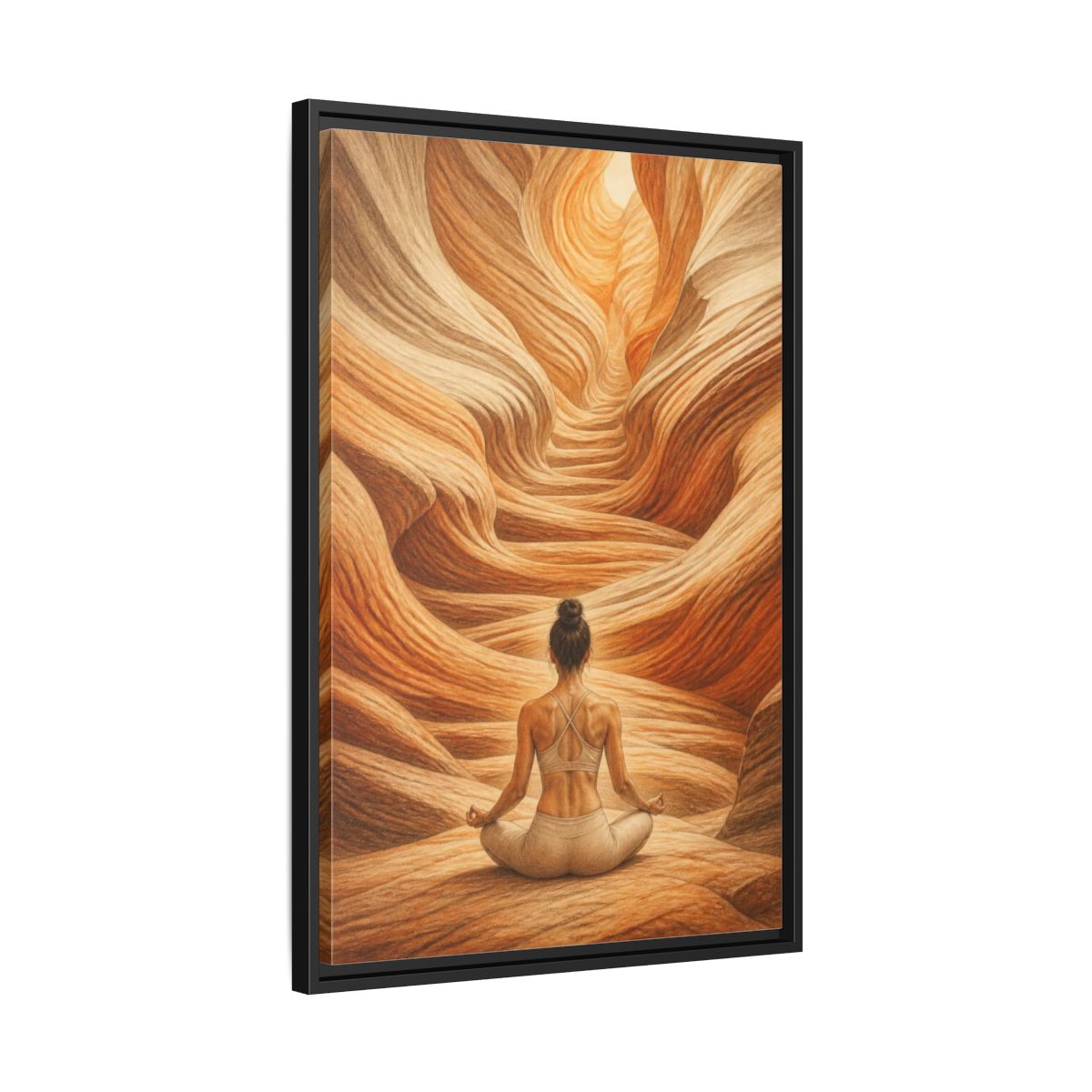 Side Mockup 14. Yoga Canyon Meditation shown as framed canvas print