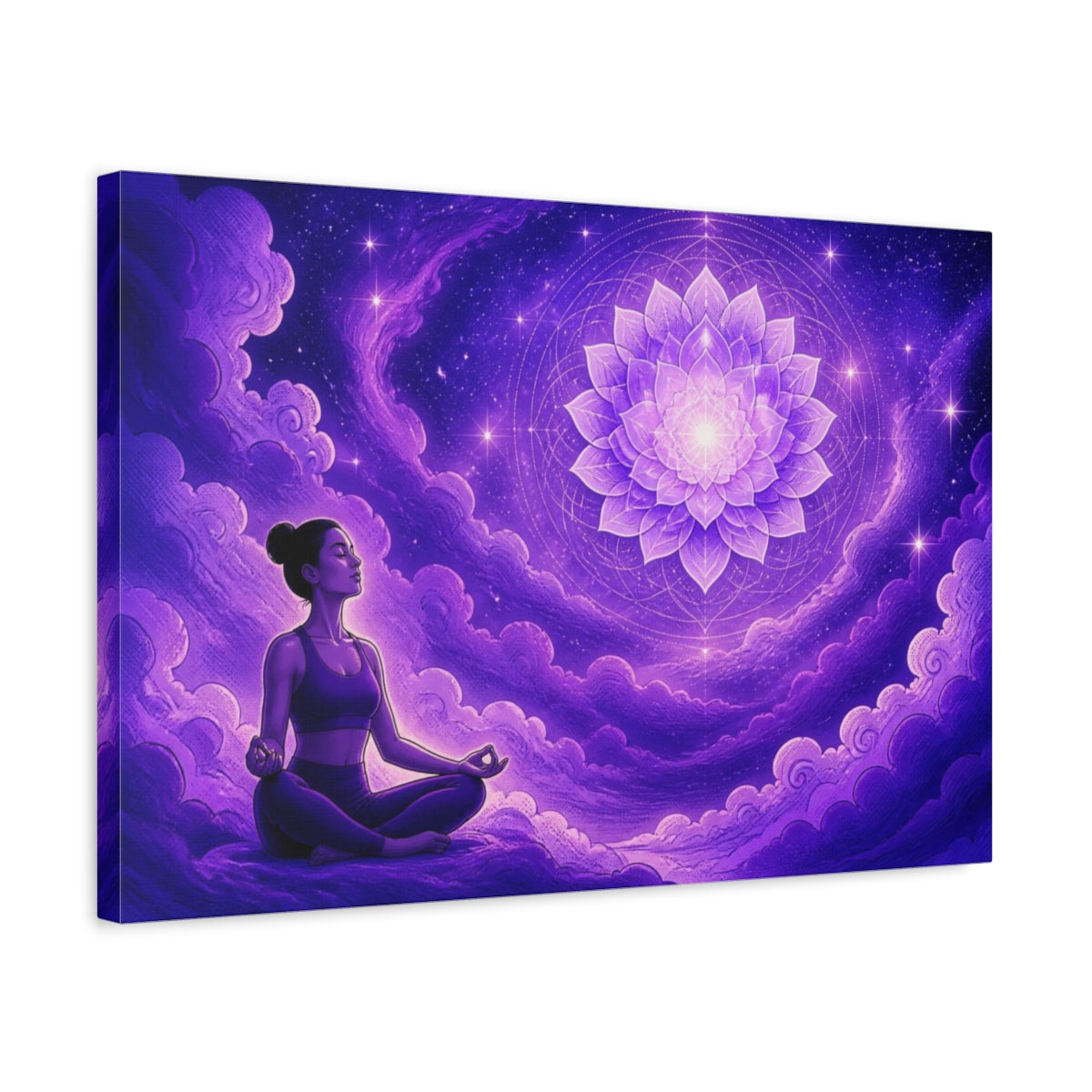 Side Mockup 3. Yoga Lotus Mandala shown as canvas print